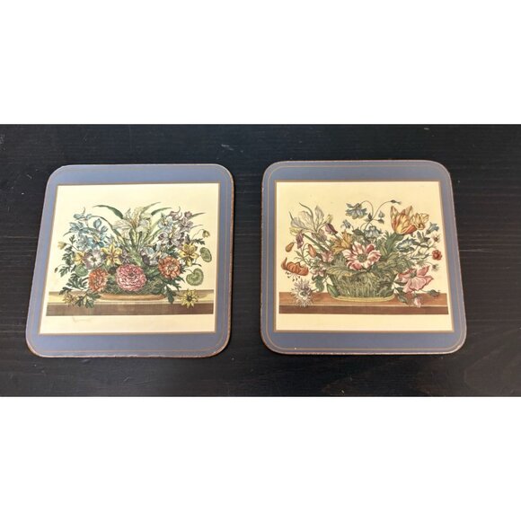 Pimpernel Deluxe Beverage Coasters Floral Array Cork Backed Set of 6 England - Picture 4 of 10